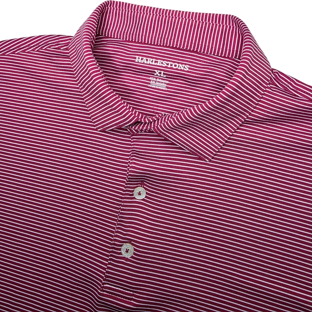Harlestons Mens XL Red & White Striped‎ Polyester S/S Active Golf Polo Shirt